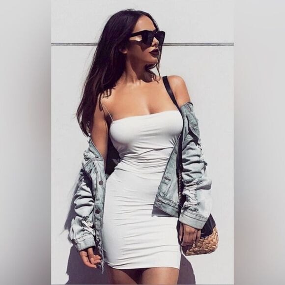 MESHKI Mia thin strap Bodycon mini dress color: grey marle NEW with tag - Picture 6 of 6